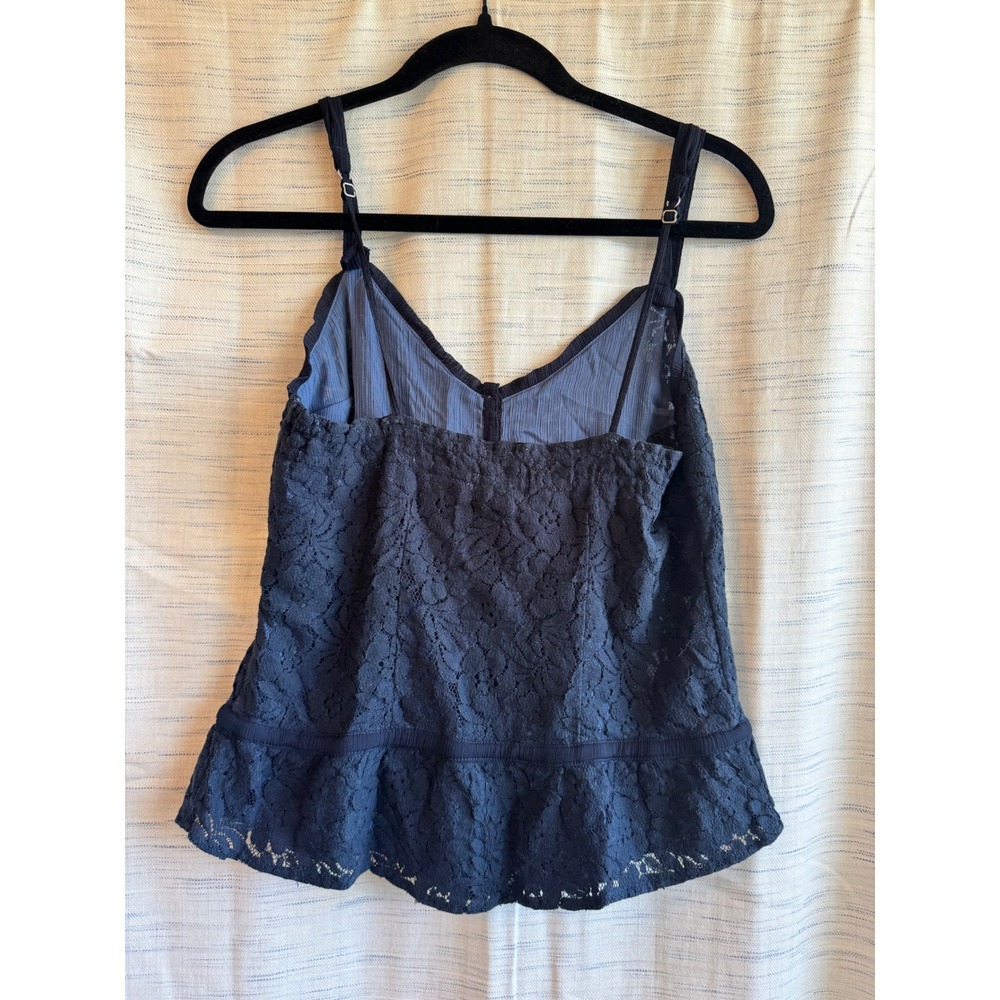 Y2K Hollister Navy Blue Floral Lace Button Down Camisole Top Boho Peplum Tank M - Picture 4 of 4